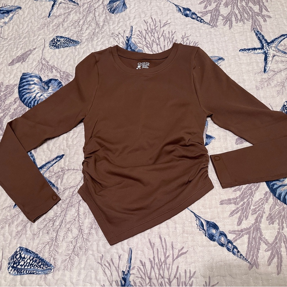 Ladies Sm &‎ Med Black/Brown Long Sleeve Asymmetrical Tops 2-pack ruched stretch